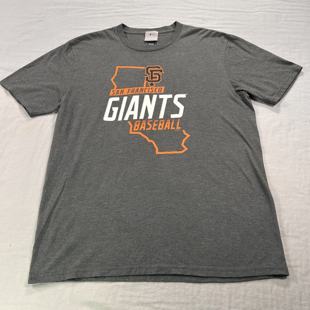 SF San Francisco Giants Shirt Womens Large Gray Orange Crew Neck Tee MLB Ladies